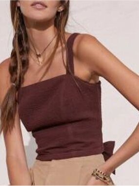 Anthropologie Sienna Brown Gauzy Cropped Tank Top Tie Boho Blouse XL